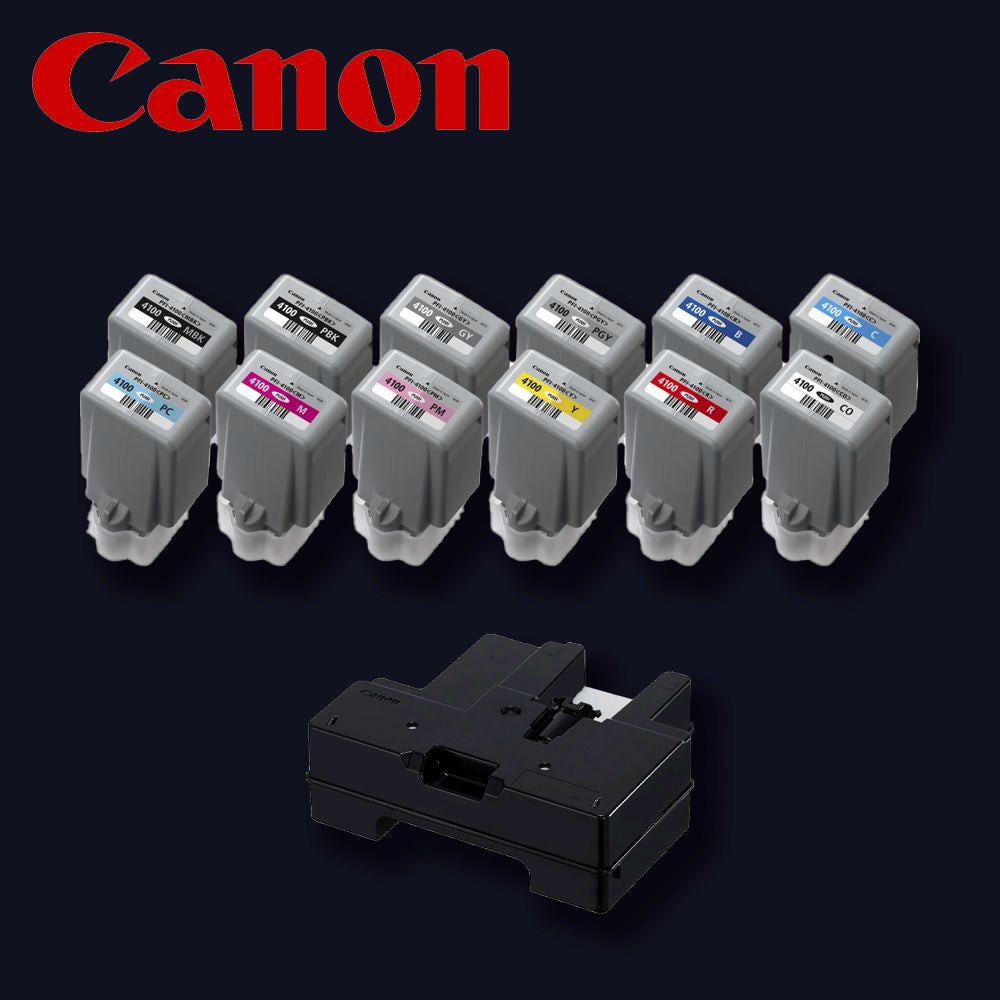 CANON Tinte PFI-4100 kompletter Satz 12 Farben inkl. MC-20 Tank für iPF PRO-1100 Multipack